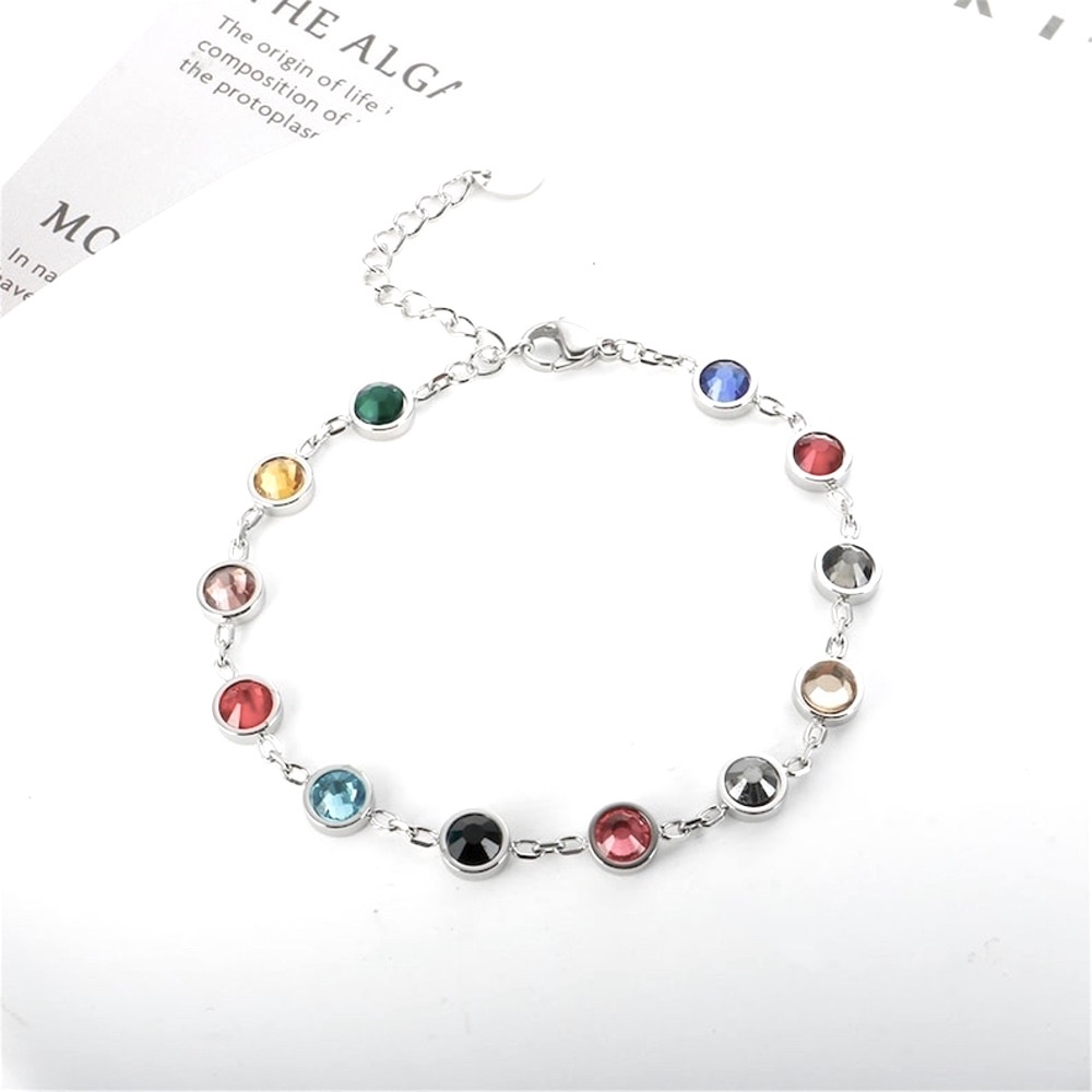 New Silver Stainless Steel Simple Interlocking Rainbow Sapphire Tennis Bracelet